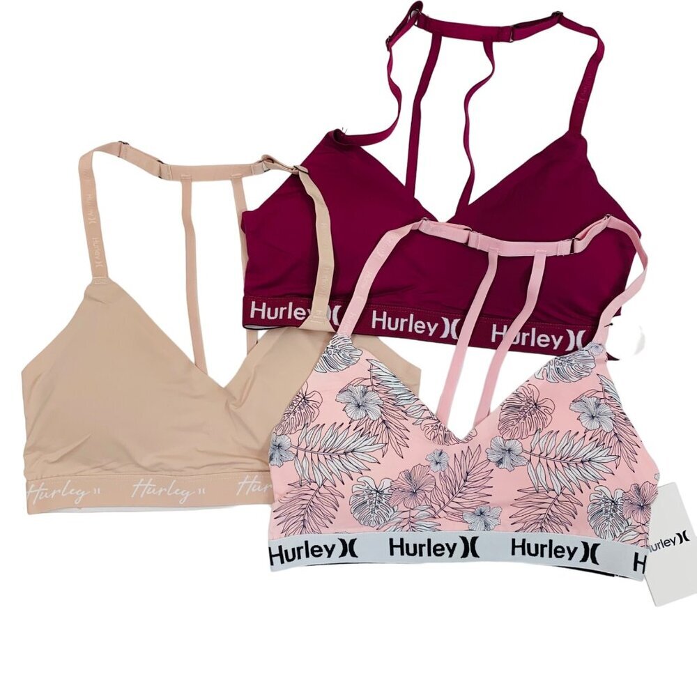 HURLEY 3 PACK BONDED FINISHES LIGHTY PADDED BRA NWT